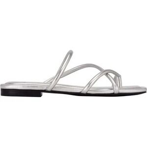 Marc Fisher Fiada 2 Square Toe Faux Leather Thong Sandal In Silver
